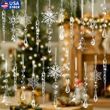 32× Christmas Tree Clear Glass Icicle Snowflake Ornaments Decor Xmas Decor USA