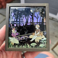 Antique Art Deco Butterfly Wing Picture Girl with Fairy c1920s Superb scene