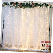 Tulle Backdrop Curtain with Lights 10 ft X 8 ft 2 Panels 5ft X 8ft White