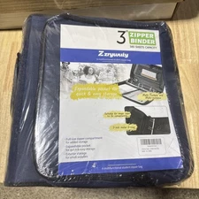 Zzrywuty Zipper Binder, 3 Inch 3-Ring Binder with Zipper, Navy Blue