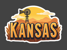Kansas Sticker Vinyl Decal Wheat Field Windmill Sunset Midwest Farm Landscape
