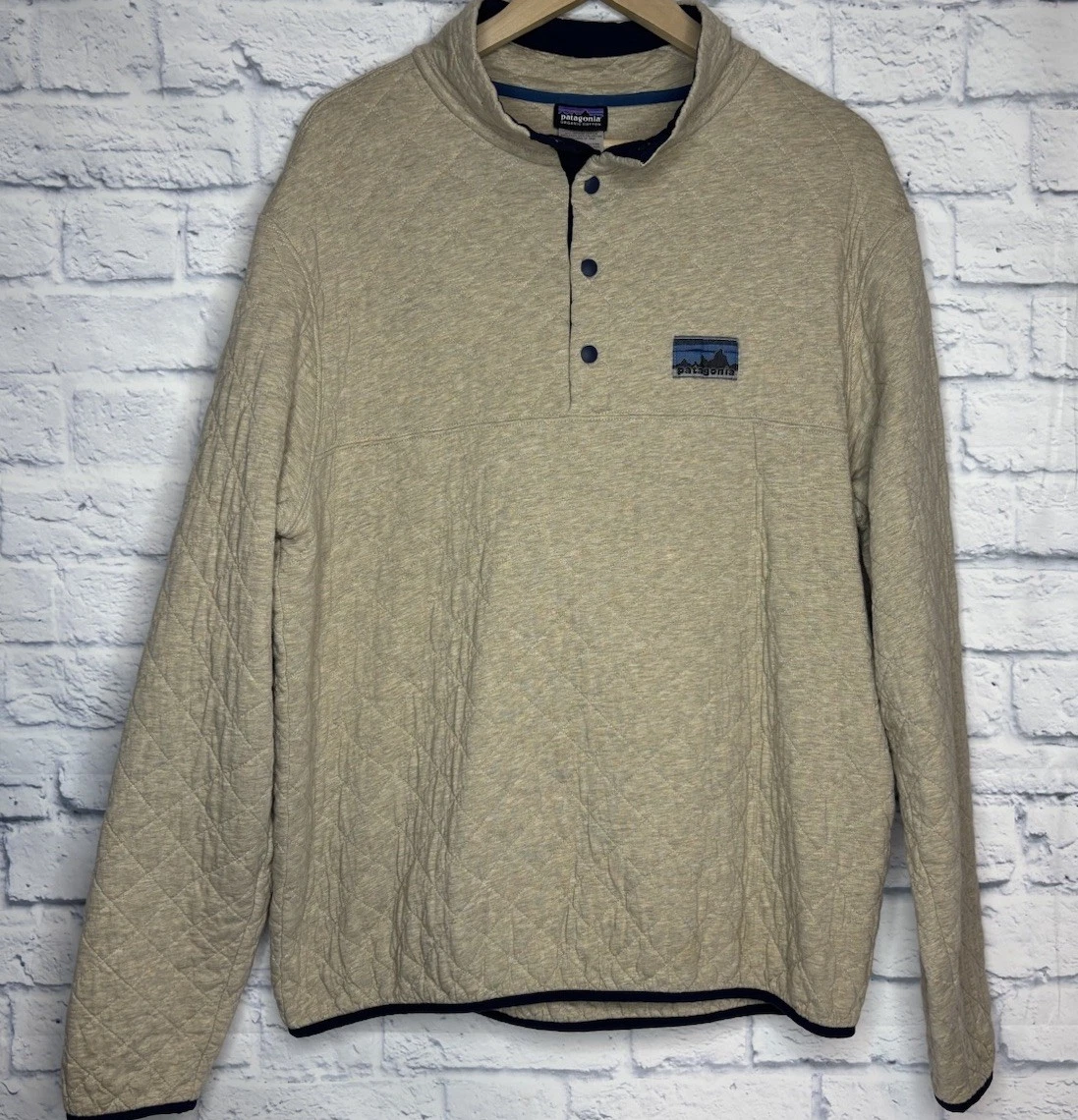 Patagonia Diamond Quilted T Snap Pullover Organic Cotton Beige Men’s Large