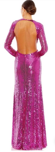 Abito vestito Mac Duggal taglia 2 rosa paillettes schiena aperta manica lunga A10891 - Foto 2 di 14