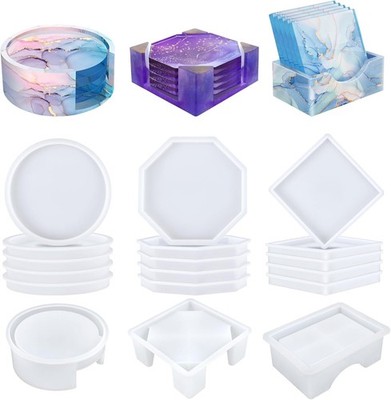 18 Pieces Thicken Resin Coaster Molds, Upgrade Coaster Molds for Epoxy Resin, Co