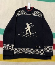 Vintage 90s Women  s Polo Ralph Lauren Hand Knit Skier Ski Sweater 3X XXXL Black