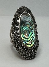 Vintage 925 Sterling Silver Green Abalone Ring