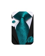 Mens 70 inches Tie Set Extra Long Necktie With Cufflinks Handkerchief For Teal