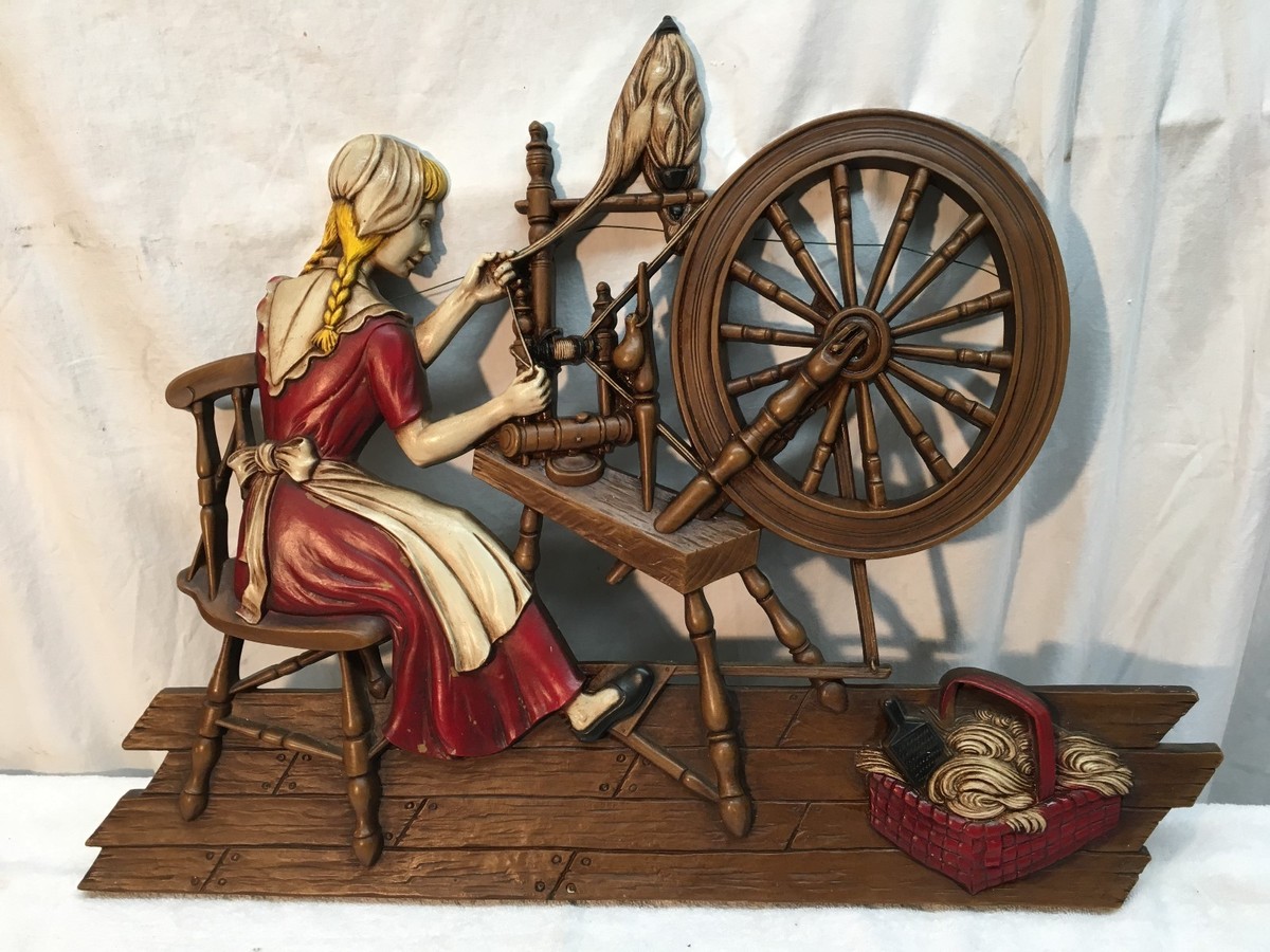 Vintage syroco Spinning Wheel Wall Plaque 1971 Mid Century Plastic
