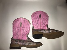 Roper Girls Western Boots Brown Pink Glitter Mid Calf Pull On Square Toe Kids 12