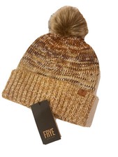 FRYE Beanie Hat Marled Cuffed w/ Pom Brown Multi Marl Women  s 58 New with tags