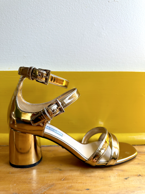 PRADA new NWOB $1K leather metallic gold block heel dressy strappy sandals  37 | eBay
