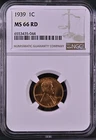 1939 1C RD Lincoln Wheat One Cent NGC MS66RD  6553435-044