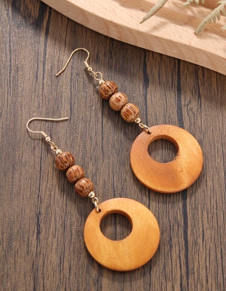 Womens Jewelry Fashion Round Boho Wooden Beads Geo Decor Drop