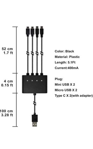 4 in1 Multi Head USB Charging Cable for PS3/4/5, PS Move, Xbox, Switch Gaming - 第 7/7 張圖片