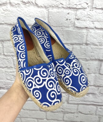 Diane Von Furstenberg Blue White Swirl Flat Espadrilles Size