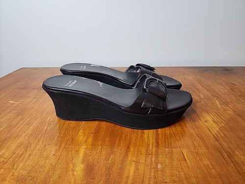 Stuart Weitzman Platform Leather Slides Black Vintage Size 10M - Picture 7 of 14
