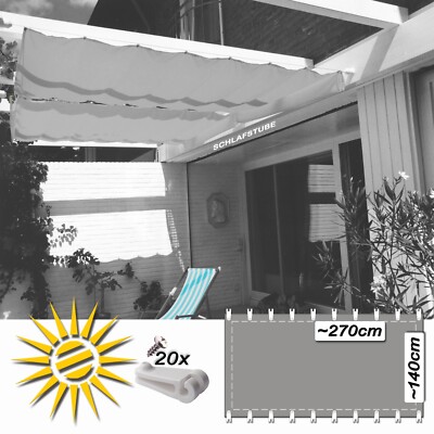 Sonnensegel silber grau ca 270x140 cm 20 Laufhaken Seilspannmarkise Peddy Shield