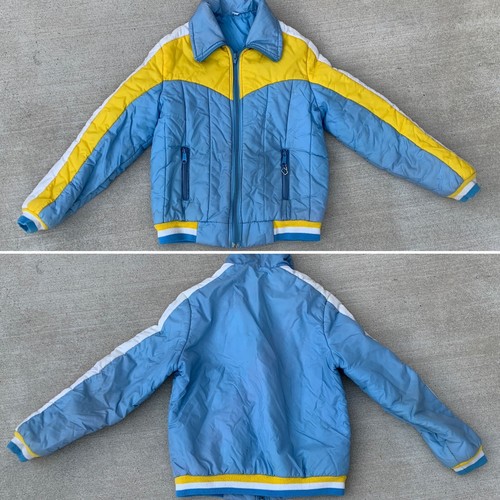Vintage Skijacke hellblau gelb weiß Schnee 70er 80er Kinder Jugend Größe 14 - Bild 8 von 24