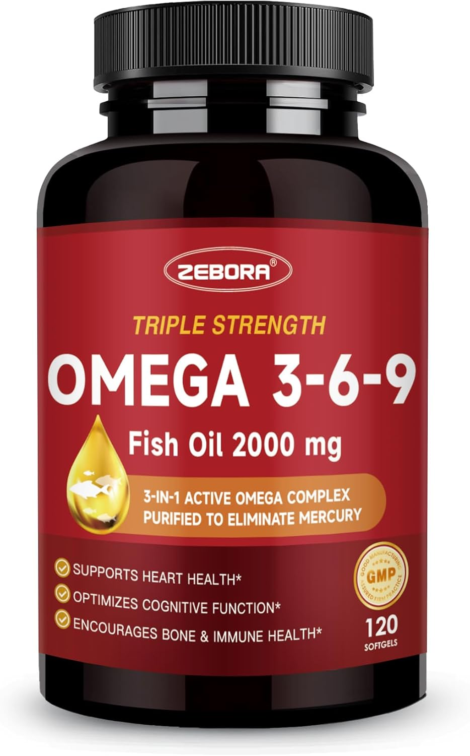 Triple Omega 3-6-9 Fish Oil 2000Mg - High Potency with Vitamin D3 & Astaxanthin,