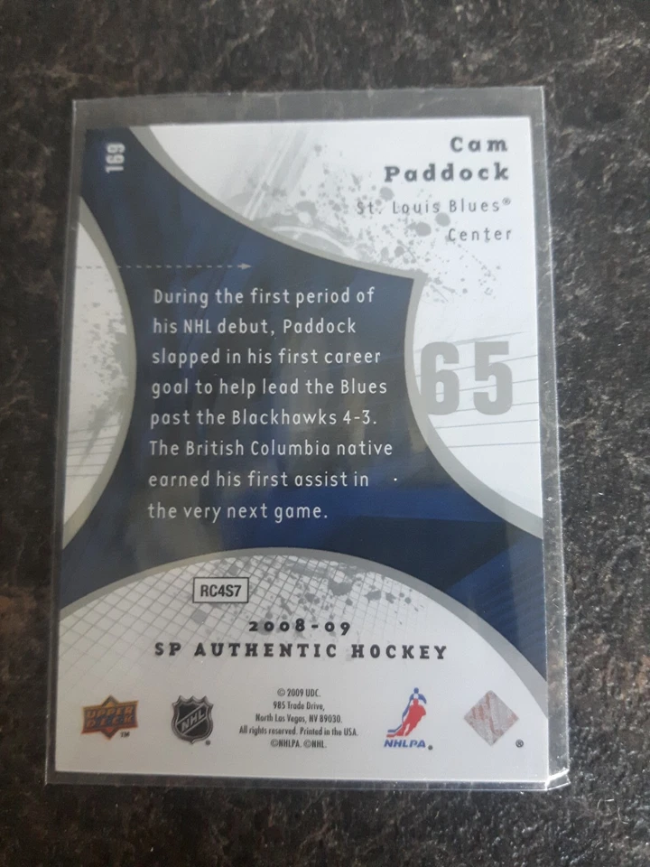 2008-09 Sp Authentic Future Watch Cam Paddock Rookie RC 991/999 Card# 169 - Image 2 of 2
