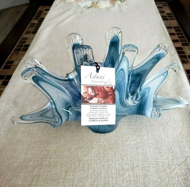 RARE UNIQUE Mouth Blown Murano Creation Blue Art Glass Crystal Napkin