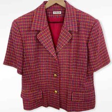 Doncaster Multicolor Rainbow Woven Silk Gold Bow Button Short Sleeve Blazer