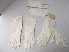 vtg lot 3 pair S nylon cotton wht wrist gloves hand sewn tucked cutout Shalimar