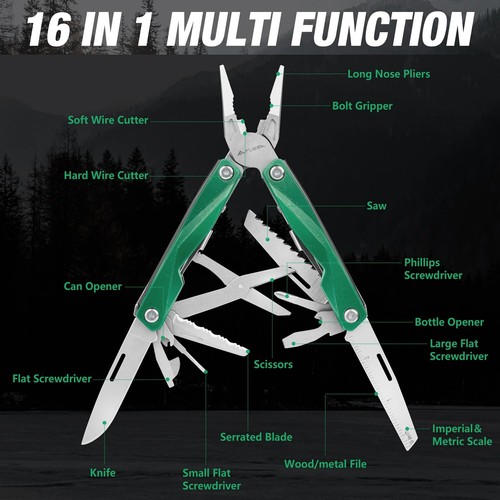 Flissa 16 in 1 Multitool Zange Tragbar Survival Outdoor Kompakt Klappmesser - Bild 3 von 13