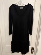 Calvin Klein Sweater Dress Color Black With Fringe Bottom Size Small