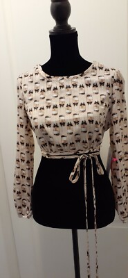 Rabbit Rose Women Crop Top Wrap Belt Champagne Pattern Size XS