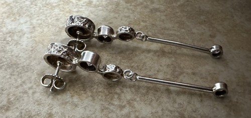 Artisan Made Sterling Silver 14K Gold Vintage Modernist Long Drop Earrings - Picture 5 of 7