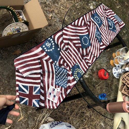 Flags Of Freedom American Patriotic Tapestry July 4th Table Runner Point Tassels - Picture 6 of 6