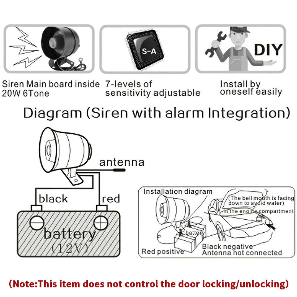 Car Vehicle Security System Burglar Alarm Protection Anti-theft System 2 Remote - Image 4 of 4