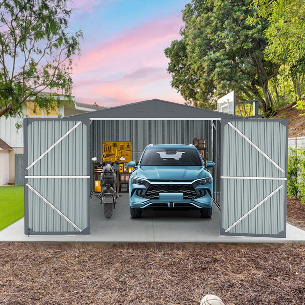 13x20 Ft Large Garden Shed Heavy Duty Backyard Metal Garage Tools