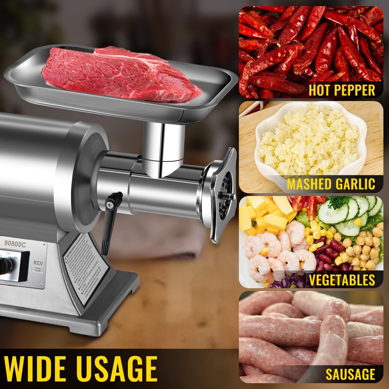 VEVOR 250KG/H Electric Meat Grinder Machine 1100W Commercial Stainless