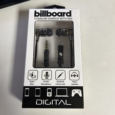 Billboard Titanium Earbuds With Mic, Model bb611, Black, New In Box