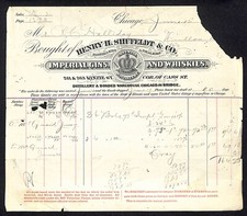 Henry H. Shufeldt & Co Chicago 1888 Billhead 3,5 barriles Imperial Gin Halliday*