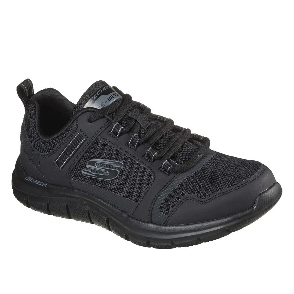 Skechers Track Knockhill Mens Black Sports Gym Walking Lace Up Trainers