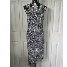 White House Black Market Paisley Midi Dress Black White Asymmetrical Hem Large