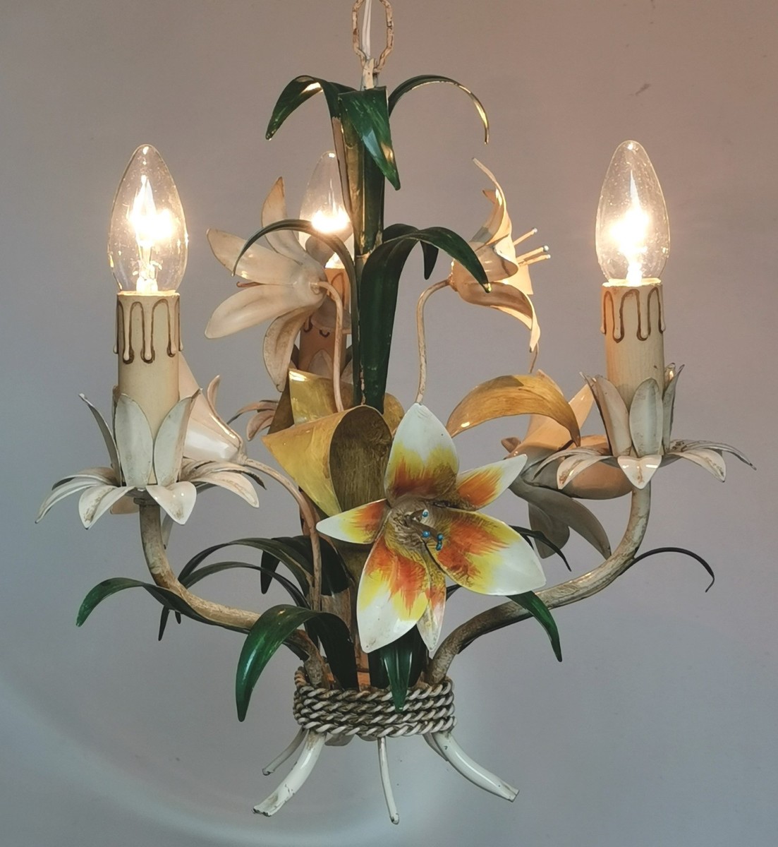 VINTAGE ITALIAN FLORENTINE TOLEWARE CHANDELIER CEILING LIGHT 3