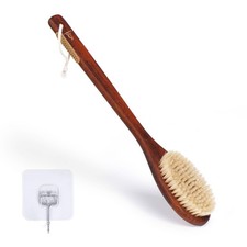 Wooden Bath Brush with Gentle Bristles Long Handle for Shower Back Scrubber Body