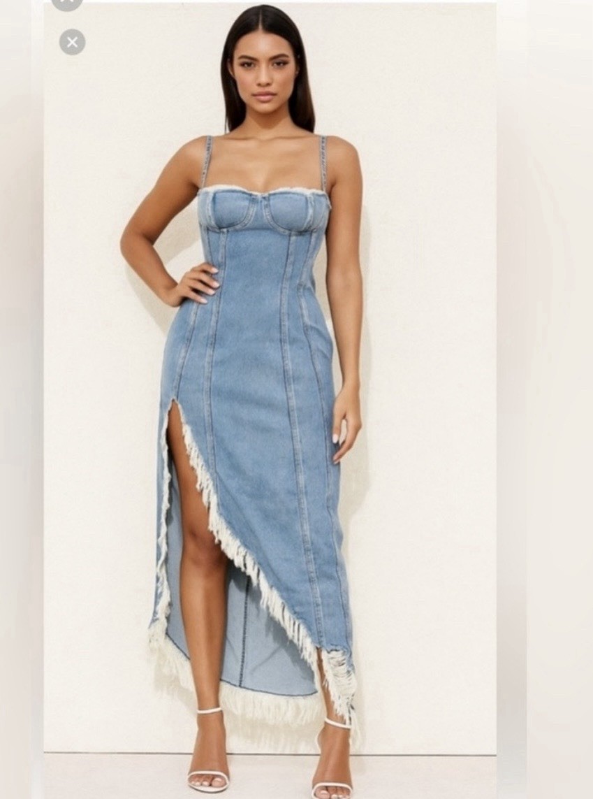 Good American Womens Distressed Denim Corset Maxi Dress Raw Hem Fringed Sz M New | eBay Good American Womens Distressed Denim Corset Maxi Dress Raw Hem Fringed Sz M New | eBay