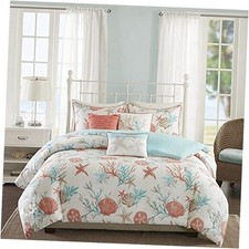 Pebble Beach Cotton Duvet Set - Coastal, Starfish, Sealife Full/Queen Coral