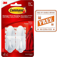 3M Command Medium Designer Hooks 2 Hooks 4 Strips Damage Free 3 lb White Mount