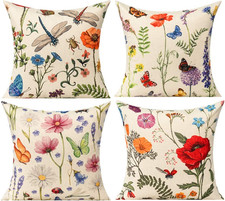 Outdoor Patio Throw Pillow Covers 18X18 Set of 4 Spring Summer Garden Flowers Fa