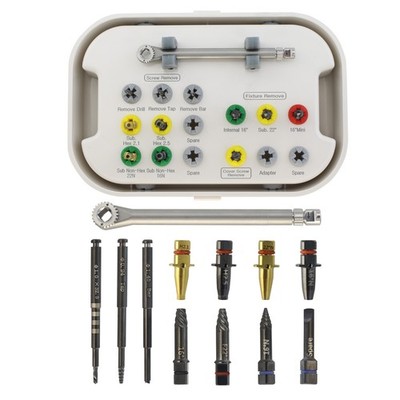 Implant Fixture & Fractured Screw Removal Kit Remover Extractor Drill Guide Tap