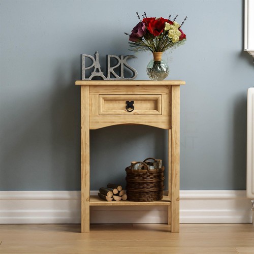 Corona Console Table 1 Drawer Shelf Hallway Solid Pine Storage Furniture Unit - Picture 3 of 7