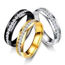 6MM Stainless Steel Rhinestone Ring for Women Titanium Wedding Party Jewelry