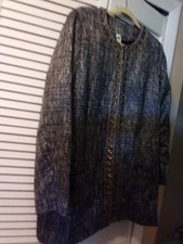 Chicos Women's Metallic Jeweled Tweed Topper Jacket Size 2 US Size 12/14 