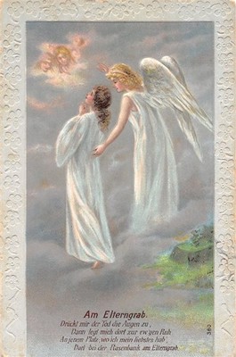 714130) Embossed Postcard At Parents Grave With Angel Etc.. 